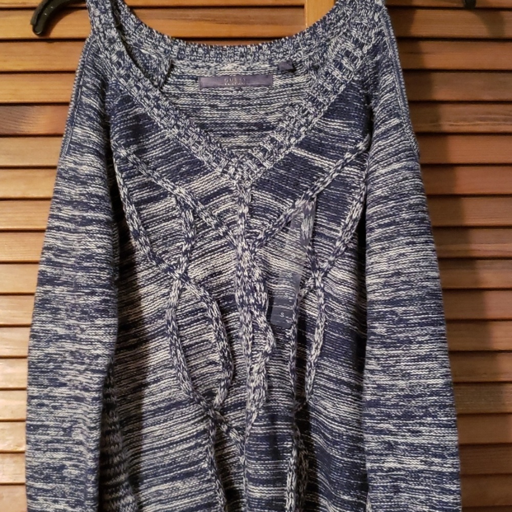 Guess blue cold shoulder v neck sweater